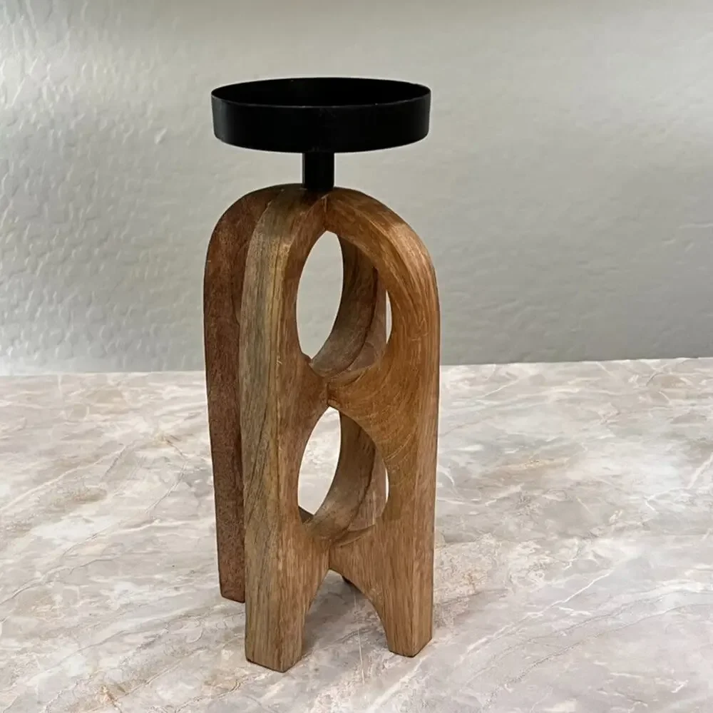 Split P Tall Geo Candle Holder Pillar Wood Metal Geometric Modern Minimalist